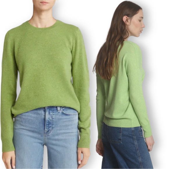 Silk Sweater Chartreuse Bright Green Shimmer Pullover Crewneck Medium - Picture 12 of 12